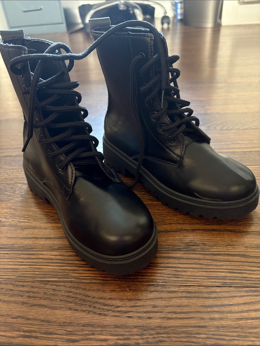 Women's Black Lace-Up Combat Boots with Lug Sole